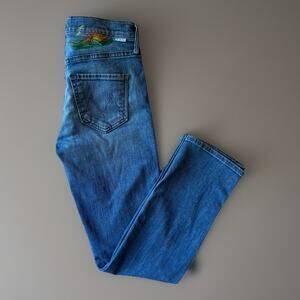 Mother Mid Rise Dazzler Jeans Women's 25 Blue Embroidered Art Party New York